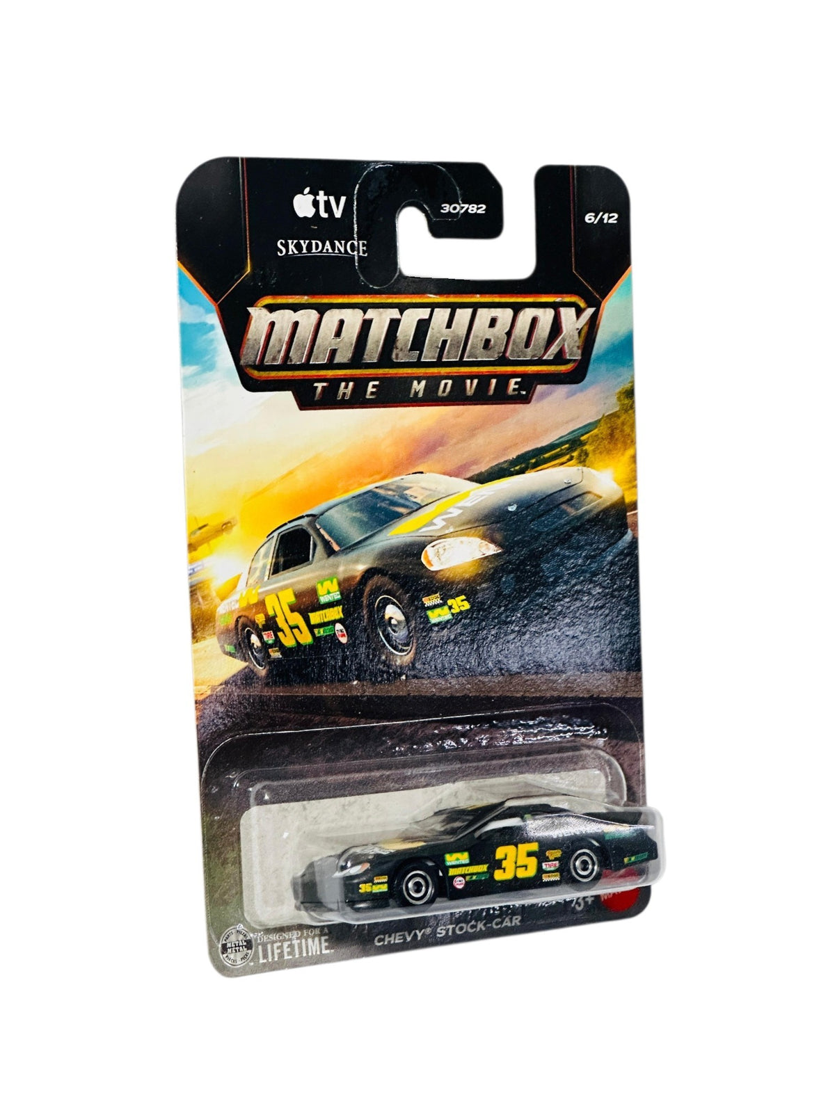 Matchbox Chevy Stock-Car die-cast model featuring number 35 yellow race graphics.