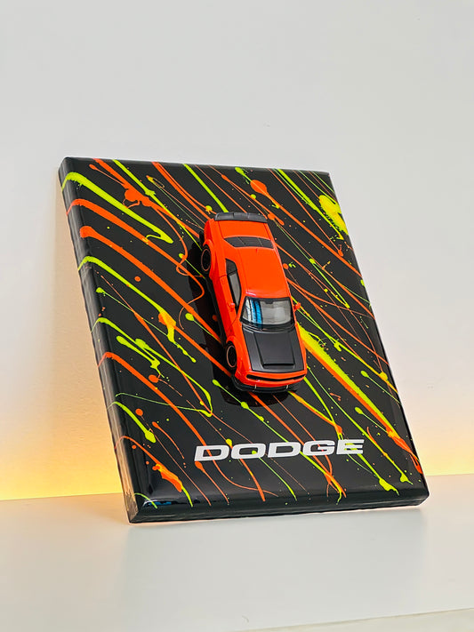Premium orange Dodge sports car resin diecast display frame