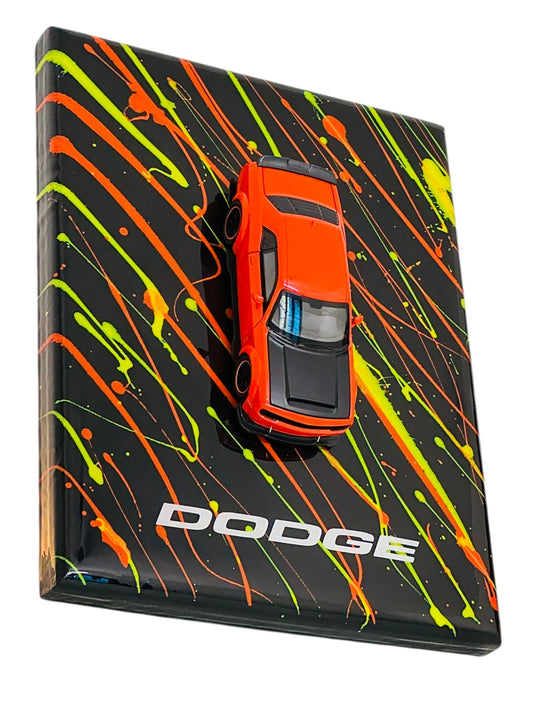 Premium orange Dodge sports car resin diecast display frame