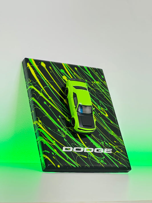 Premium Dodge resin diecast display frame with green sports car