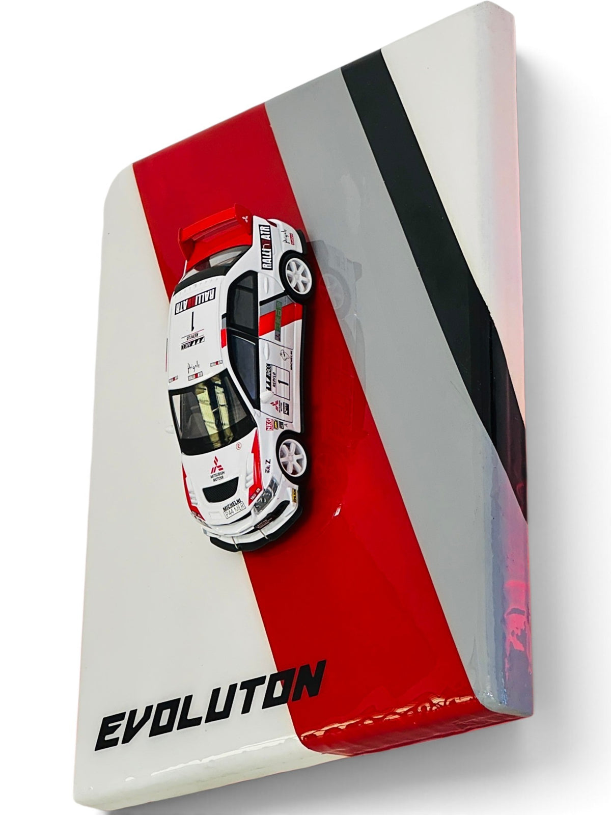 Mitsubishi Lancer Evolution rally diecast display frame