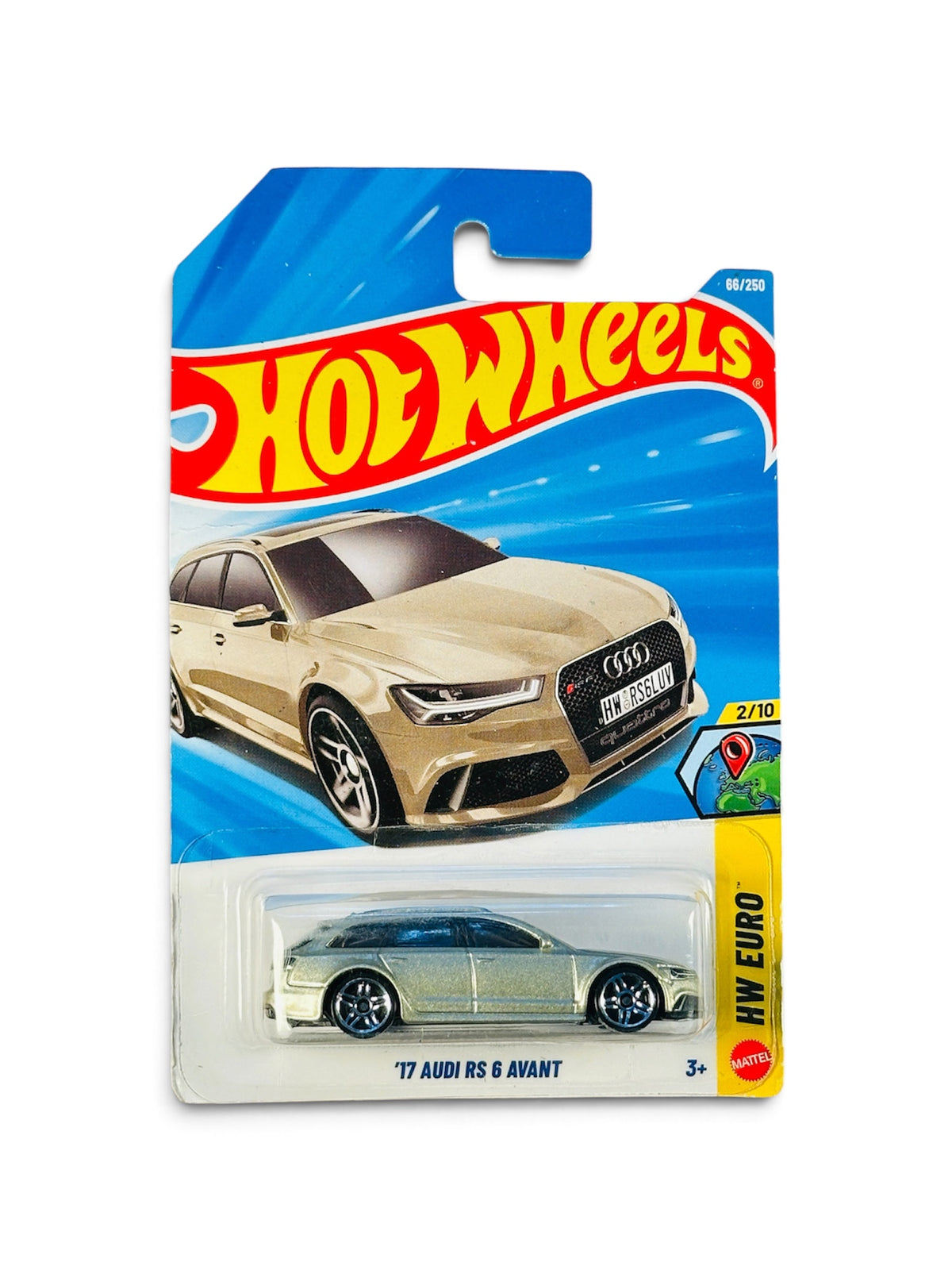Hot Wheels 17 Audi RS 6 Avant metallic champagne gold diecast car in original HW Euro packaging.