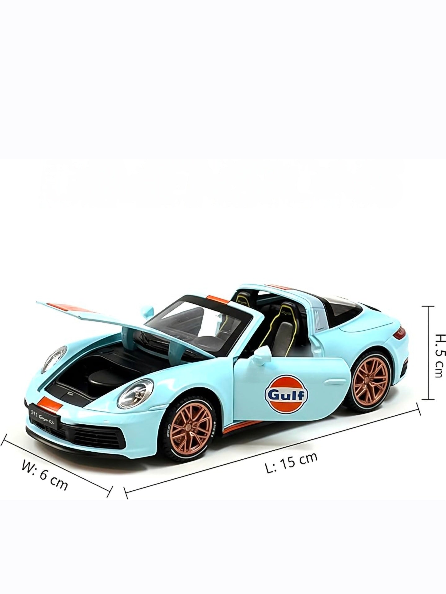 Gulf blue Porsche 911 scale model with alloy-style wheels