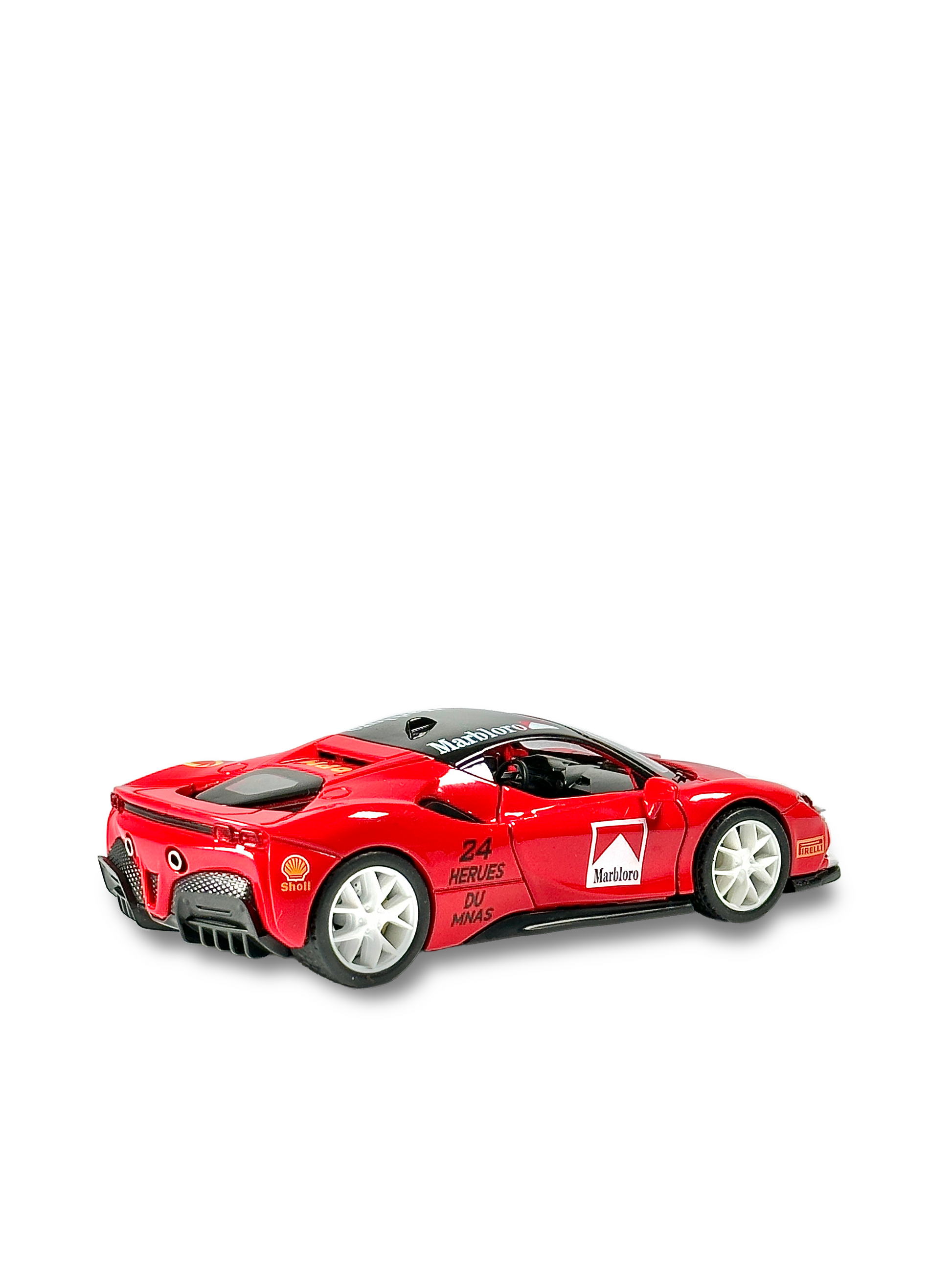 Ferrari SF90 hypercar diecast model with premium decals and rubber-look tires